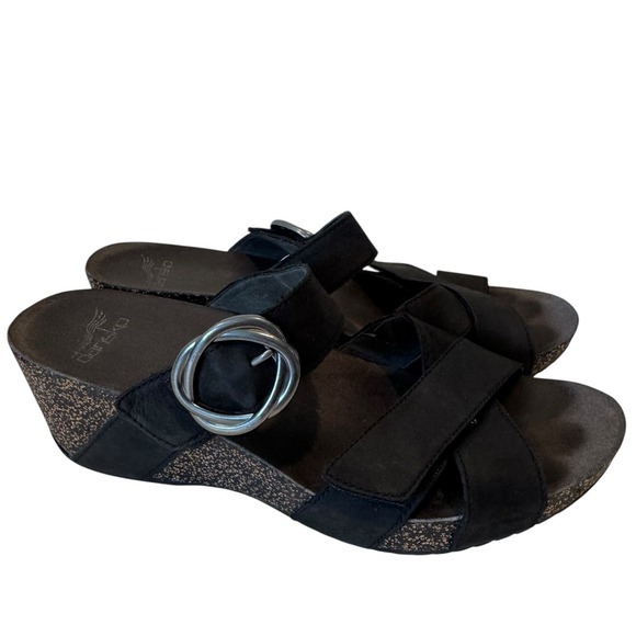 Dansko Shoes - Dansko Susie Milled Black Nubuck Leather Slide Wedge Sandals Size 40 EU S1